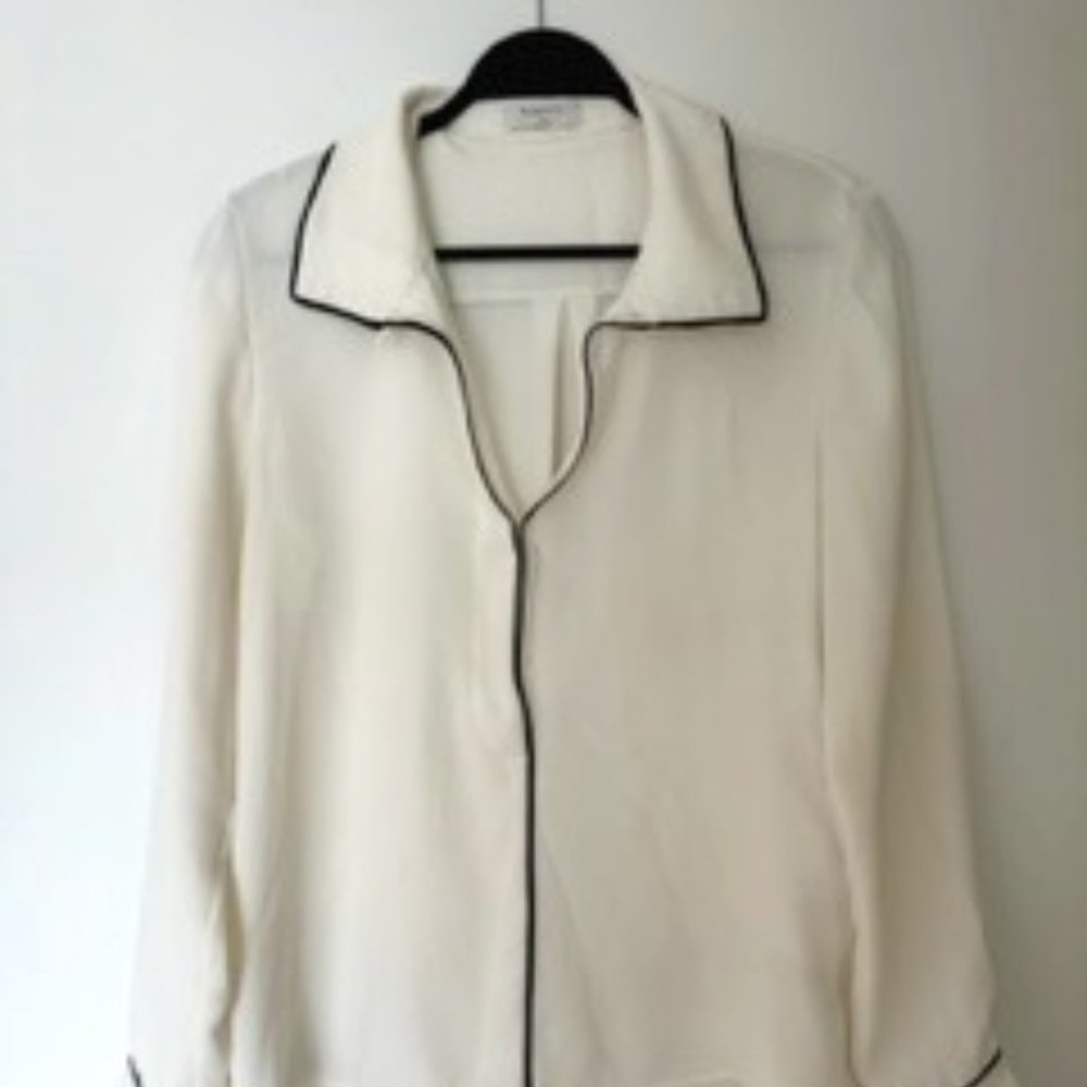 White Silk Blouse with Black Piping